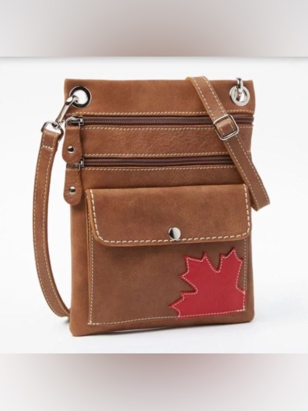 Roots Canada Maple Leaf Urban Pouch Tribe Crossbody Bag Purse Brown Leather